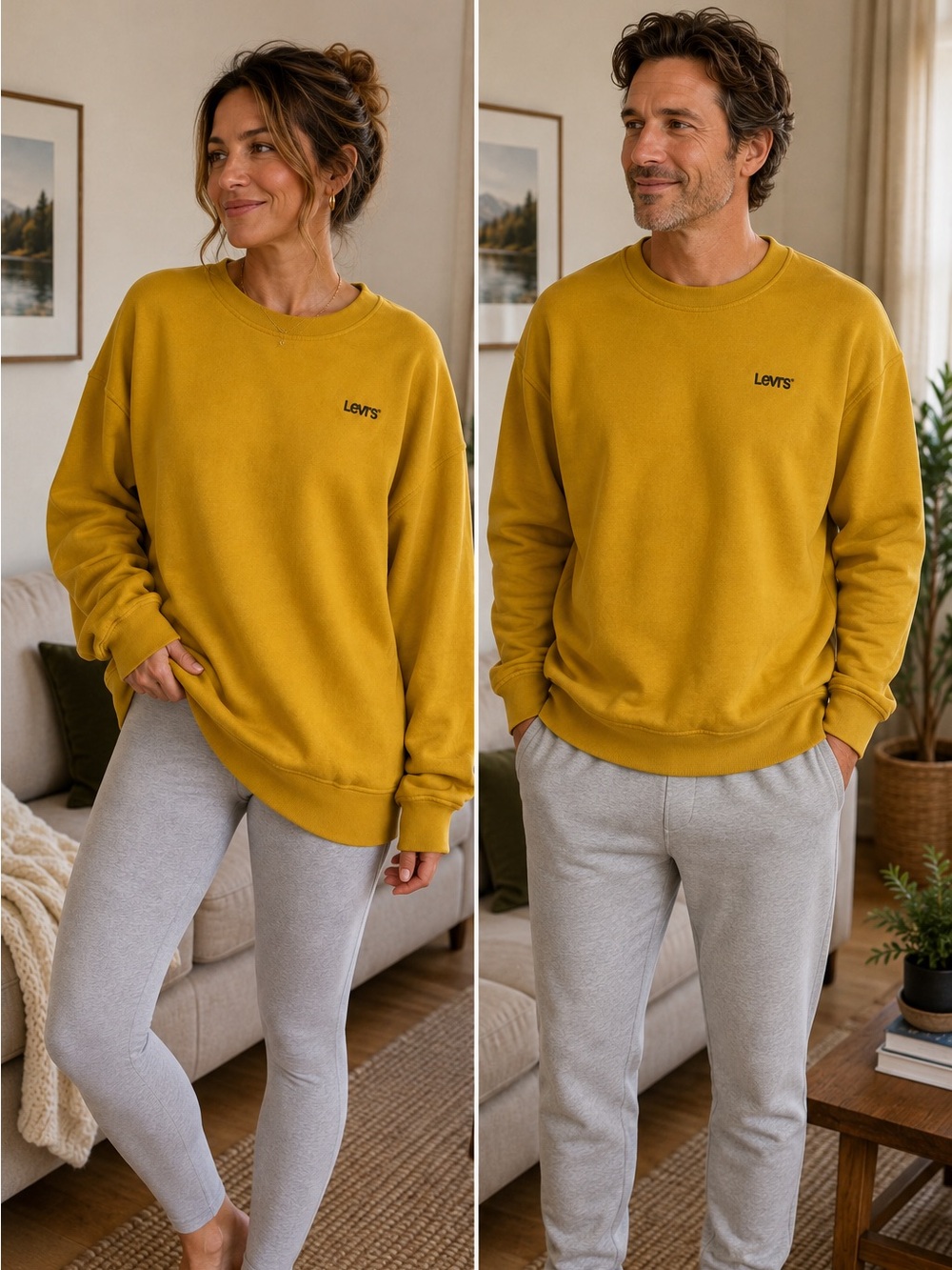 Levi’s Mustard Yellow Crewneck Sweatshirt Oversized Relaxed Logo Unisex Large